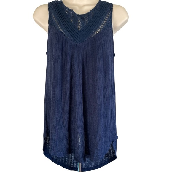 Lucky Brand Tops - Lucky Brand L Navy Blue Crocheted Yoke Sleeveless Top